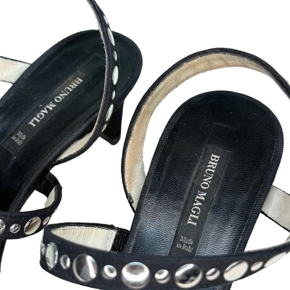Bruno‎ Magli Womens 36 Black Studded Strappy Kitten Heel Sandals Made Italy 5.5